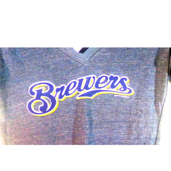 MLB Brewers Womens T SHIRT Large Milwaukee Baseball Navy Short Sleeve New Logo - Picture 3 of 4